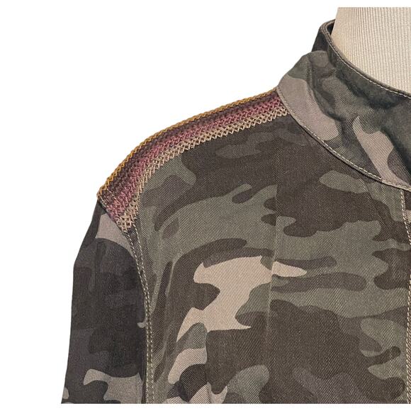 Knox Rose Drawstring Utility Jacket Womens Large Gray Camo Embroidered Shoulder - Picture 5 of 10